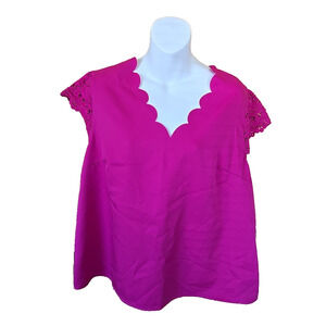 Emory Rose Women's Cap Lace Sleeve Blouse Pink/Fuchsia Size 1XL Feminine